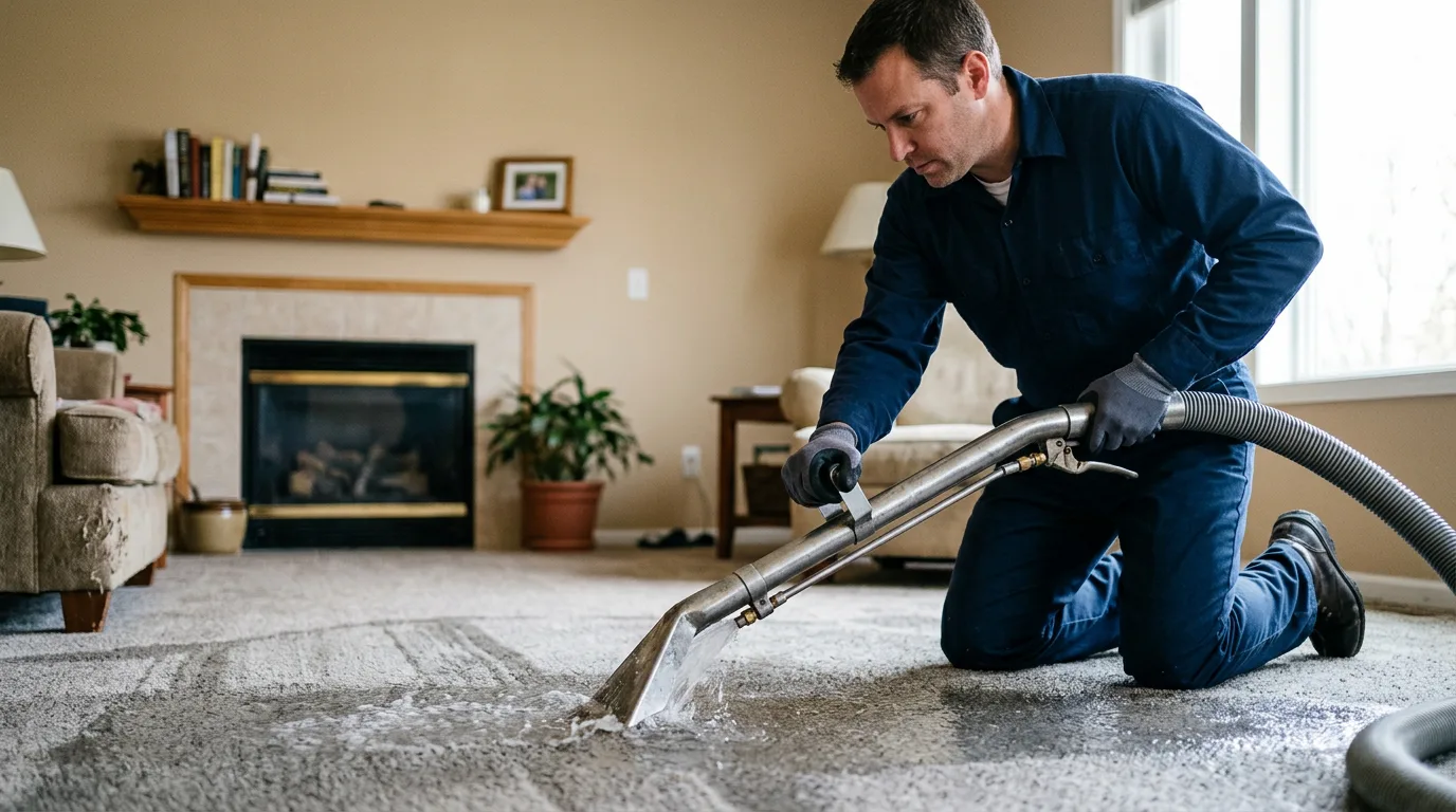 Water damage restoration technician working near Jewett, IL